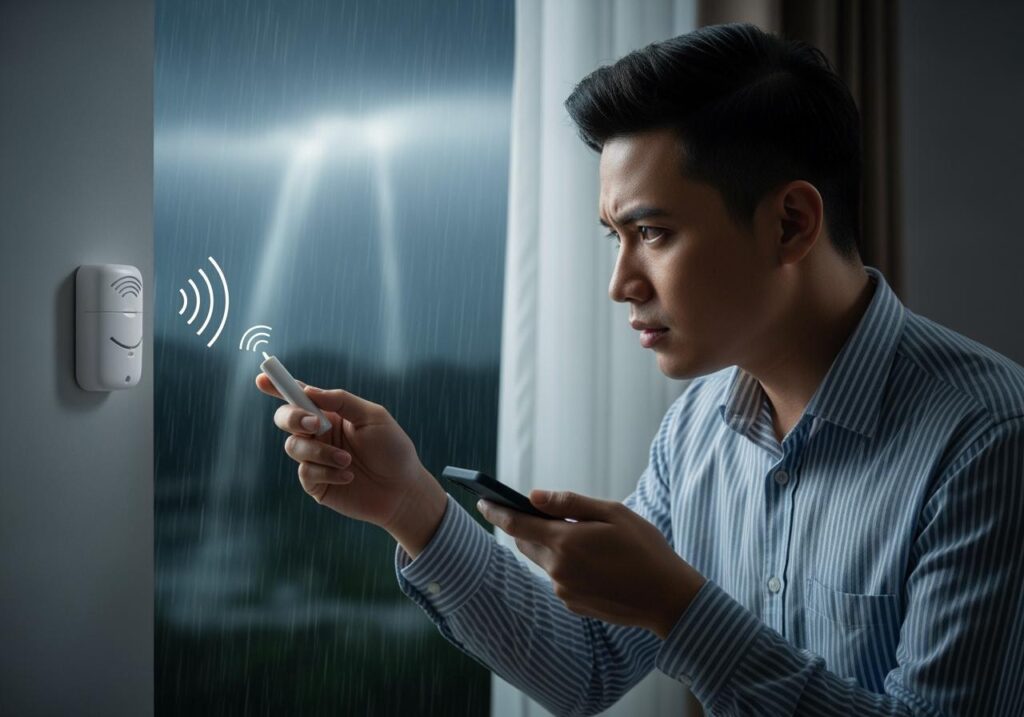 cảm biến cửa cuốn mưa hú